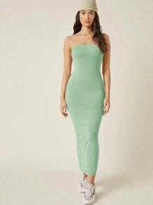 SHEIN BASICS Màu thuần Quây Đầm - Màu xanh Bạc hà - Xem 5