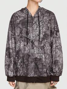 Grunge Punk Ladies' Landscape Print Zip-up Hoodie For Outdoor Activities - Multicolor - View 2