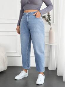 EURMUSE Plus Size  Mom Style Denim Jeans, Washed - Light Grey - View 1