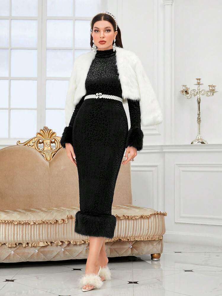 Women's Leopard Jacquard Frayed Edge Dress