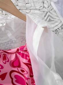 Tween Girl Fashionable Heart Pattern Knit Cami Dress With Solid Color Shirt - White - View 3