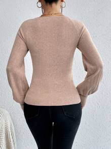 SHEIN Privé Cổ vuông Tay áo lồng đèn Áo len - Hồng - Xem 2