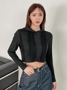 DAZY Long Sleeve Hooded Top - Black - View 3