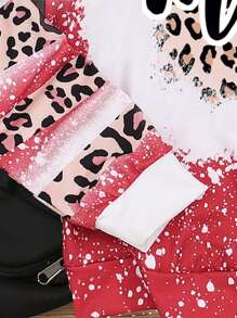 SHEIN Girls' (big) Color Block Letter Print Crew Neck Sweatshirt - Hot Pink - View 4