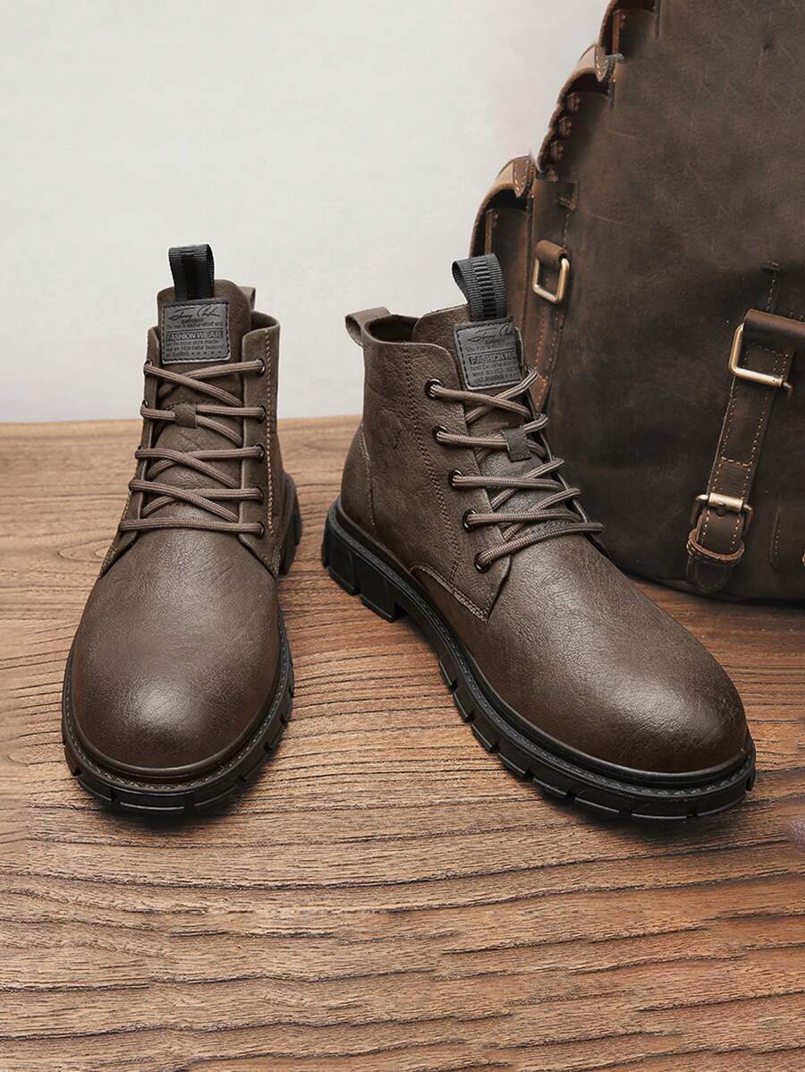 Nam Mùa thu Và Mùa Đông Da Giày ống Ankle Với Linh hoạt Phong cách - màu nâu - Xem 1