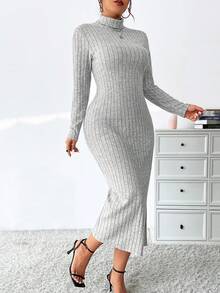 Celure Kích thước lớn Của phụ nữ Cái nĩa cao Sọc Đầm - Xám - Xem 3