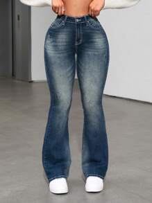 SHEIN ICON Quần Jeans Skinny Fit Thường Ngày Màu Trơn Có Túi Cho Nữ, Quần Jeans Denim Dày Giữ Nhiệt Mùa Thu/Đông - Màu xanh lam - Xem 3