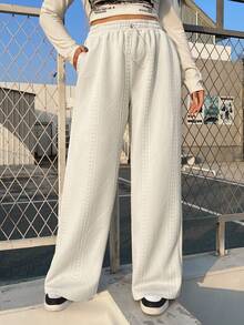 SHEIN EZwear Pantalones Deportivos De Talla Grande Con Cintura Ajustable Con Cordón - Albaricoque - Ver 4