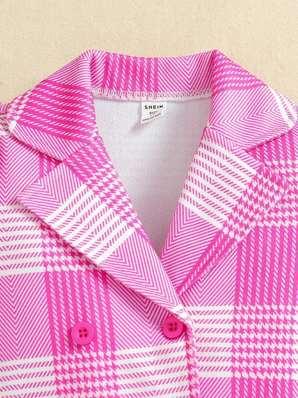 Young Girl Plaid Printed Casual Blazer And Umbrella-Shaped Skirt Set For Autumn And Winter