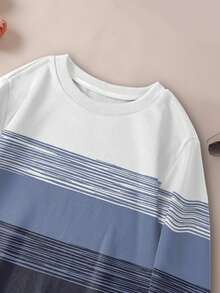 SHEIN LUNE Women's Color Block Striped Casual Long Sleeve Sweatshirt - Multicolor - View 4