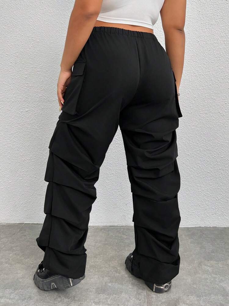 Women's Plus Size Drawstring Waist Pleated Trousers