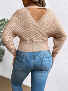 Celure 大码女式蝙蝠袖圆领针织套头衫，秋冬款 - 粉色 - 查看 3