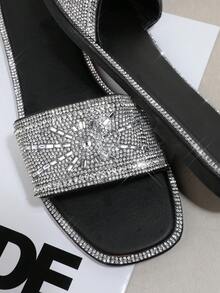 SHUZIA 女士鑲鑽平底涼鞋 - 黑色 - 查看 4