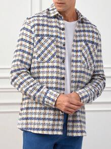 RueChic Men's Plaid Shacket With Front Pockets - Blue and White - View 3