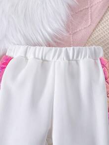 SHEIN Kids' Heart Patterned Sweatshirt, Sweatpants And Sleeveless Vest Set With Ribbed Trim Design - Multicolor - View 6