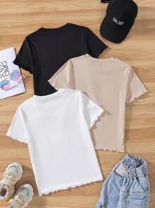 SHEIN Tween Girl 3 Stücke Basic-Kurzarm-T-Shirt