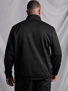 Manfinity Homme 男裝加大尺寸半拉鍊運動衫,帶對比邊緣 - 黑色 - 查看 2
