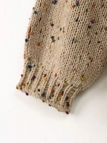 SHEIN Essnce Dễ thương Và Đơn giản Tròn Vòng cổ Áo len - Màu Khaki - Xem 3