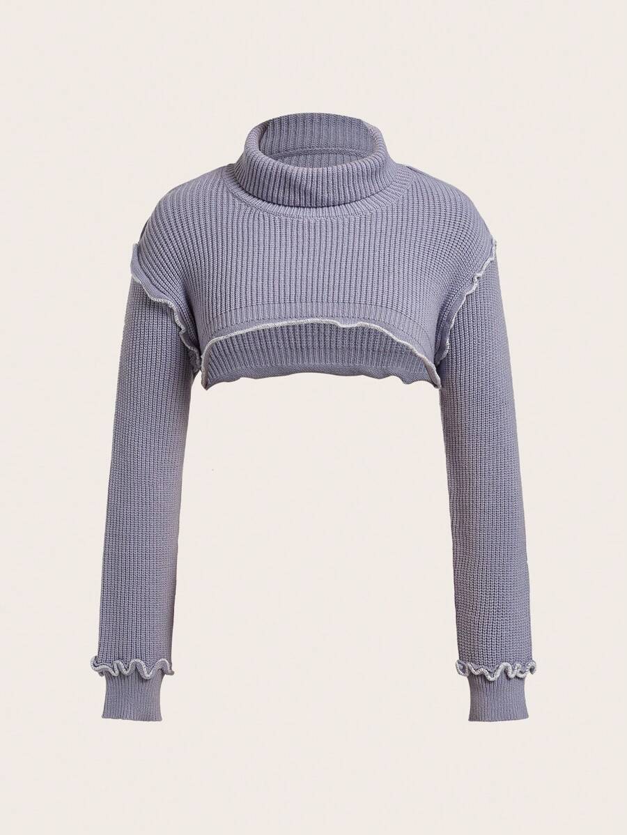 ROMWE PUNK Của phụ nữ Cổ cao Quần skinny Áo len - Xám - Xem 1