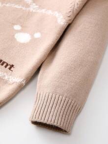 新款冬季男嬰卡通標語圖案毛衣套裝 - 駝色 - 查看 5