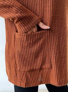 SHEIN Essnce 女式寬鬆落肩羅紋 T 卹 - 咖啡棕 - 查看 5