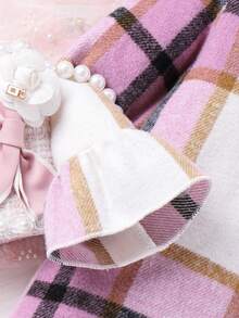 SHEIN Nhỏ bé Cô gái Thanh lịch Vintage Phong cách Preppy Kẻ sọc Đầm Với Bowknot Chi tiết Và Mũ nồi Mũ Đối với Mùa xuân/thu - Màu tím - Xem 4