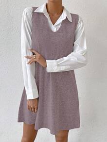 SHEIN LUNE 女士無袖短款毛衣連衣裙 - 藕粉色 - 查看 6