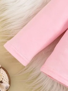 SHEIN Baby Girl Letter & Cartoon Graphic Ruffle Trim Tee & Flare Leg Pants Without Headband - Pink - View 5