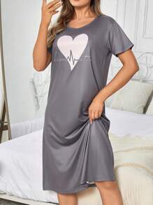 心形印花睡衣 - 灰色 - 查看 5