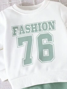 SHEIN Đứa bé trai Đồ họa Chữ cái Áo len & Quần nỉ - Nhiều màu - Xem 5