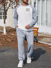 Manfinity Homme Ensemble De Survêtement À Manches Longues Imprimé Slogan Et Pantalon Jogger Pour Hommes De Grande Taille