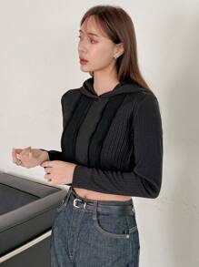 DAZY Long Sleeve Hooded Top - Black - View 5