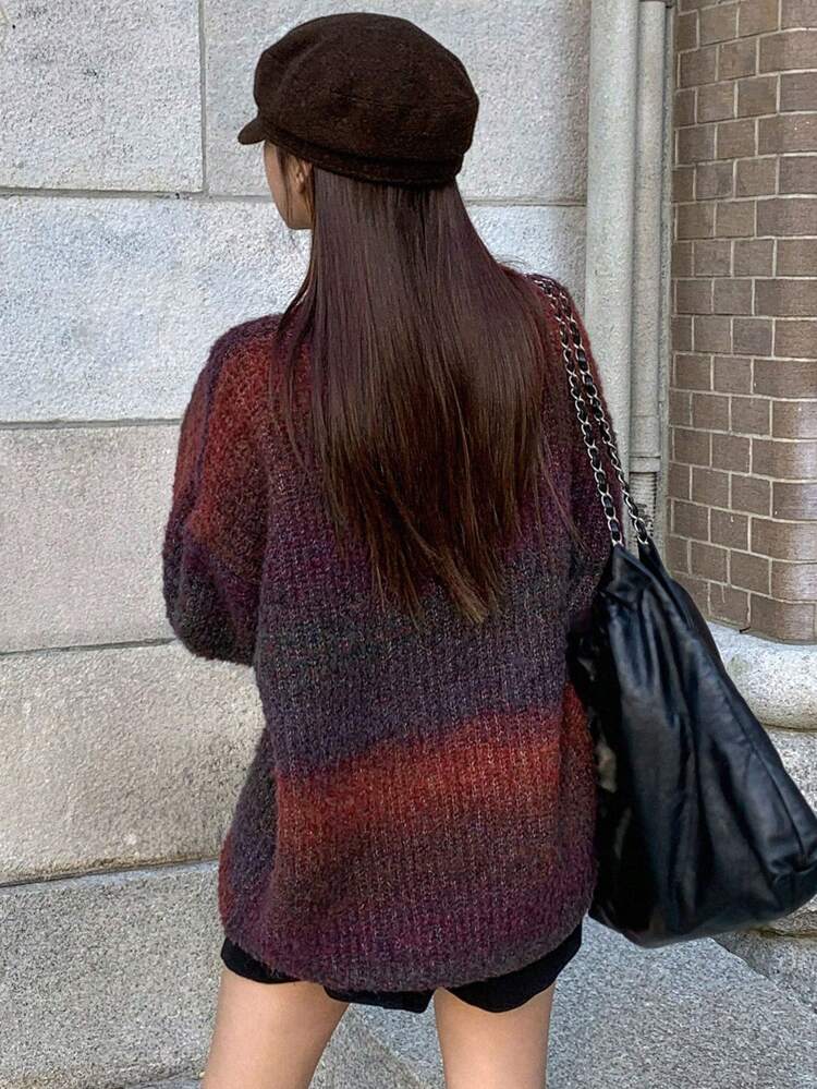 Women's Loose Casual Ombre Drop Shoulder Knit Sweater For Spring And Autumn,Long Sleeve Tops,Fall Women Clothes