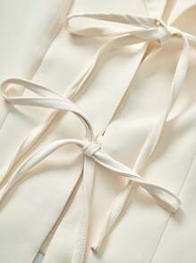 SHEIN Unity 女用撞色領繫帶腰部紐帶襯衫 - 杏色 - 查看 7