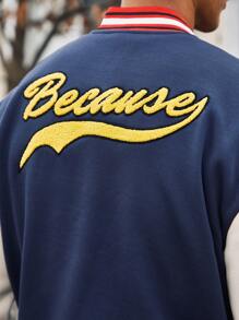 Manfinity Homme Chaquetas De Bloques De Colores A Rayas Con Letras Bordadas Para Hombres - azul real - Ver 3