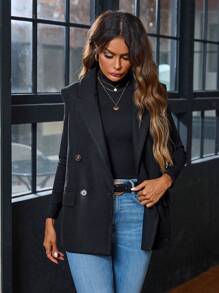 GENKIRA Blazer Con Cuello De Solapa Para Mujer - Negro - Ver 1