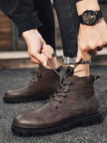 Nam Mùa thu Và Mùa Đông Da Giày ống Ankle Với Linh hoạt Phong cách - màu nâu - Xem 4