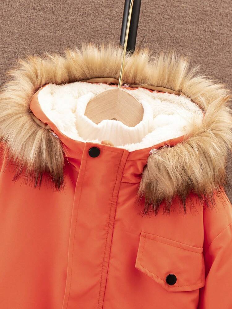 Boys' Autumn Winter Hooded Padded Coat With Collar, Street Style