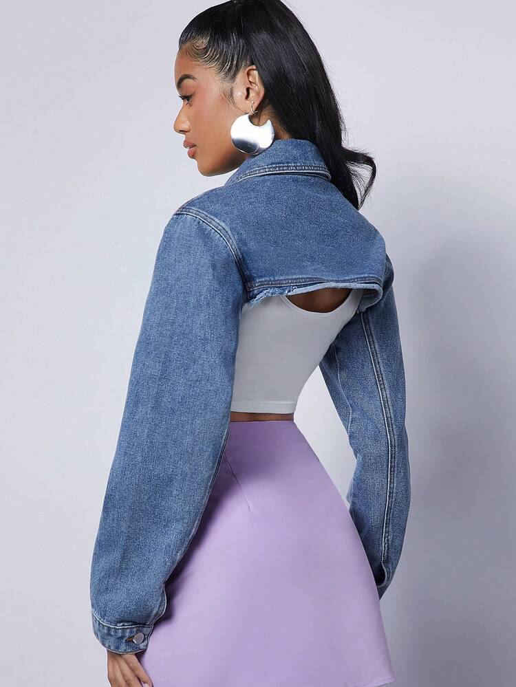 Sequin Flap Crop Denim Jacket