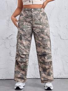 SHEIN ICON Plus Size Full Printed Straight Leg Jeans - Multicolor - View 1