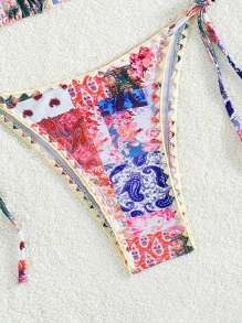 SHEIN Swim Paisley Print Knot Side Bikini Set Summer - Multicolor - View 4