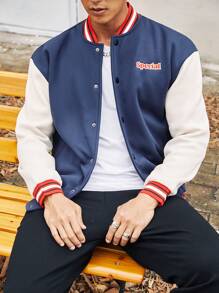 Manfinity Homme Chaquetas De Bloques De Colores A Rayas Con Letras Bordadas Para Hombres - azul real - Ver 1