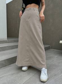 DAZY 女士直筒牛仔裙，秋季服装牛仔裙 - 卡其色 - 查看 5