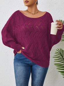 Calvaya Áo len hở vai tay cánh dơi cổ bất đối xứng cỡ lớn cho nữ - Màu Hồng Tươi - Xem 5