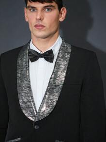 Manfinity VCAY Men's Contrast Shawl Collar Single-breasted Suit Jacket And Pants Two-piece Set - Black - View 4