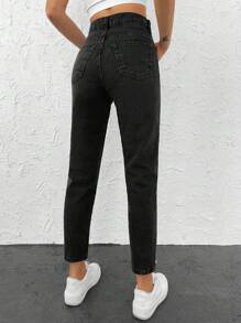 EURMUSE Zip Fly Tapered Cropped Jeans - Black - View 2