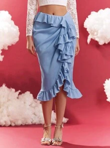 Enchnt 女用荷葉邊下擺百褶裙 - 藍色 - 查看 3