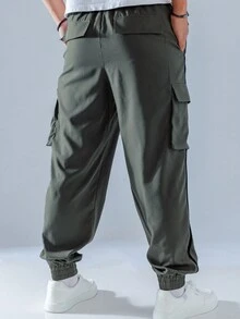 多口袋男士戶外工裝褲 - 綠色 - 查看 2