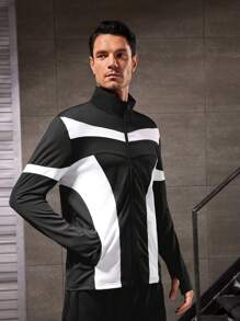 Manfinity Sport Streetwear Áo khoác thể thao phối màu cho nam - Đen và trắng - Xem 1