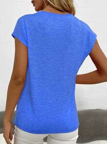 SHEIN LUNE V-neck Batwing Sleeve T-shirt - Blue - View 2